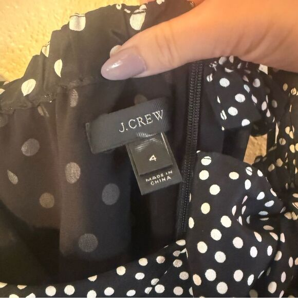 J. Crew Black and White Polka Dot one shoulder silk Blouse 4 - Picture 3 of 6